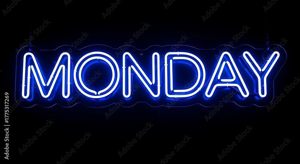 Obraz premium The word monday illuminated by bright blue neon lights against a black background