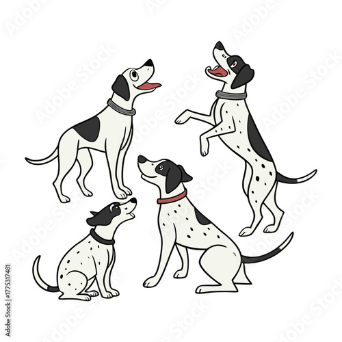 Dogs collection. Vector illustration of funny cartoon different breeds of dogs in trendy flat style. Isolated on white.