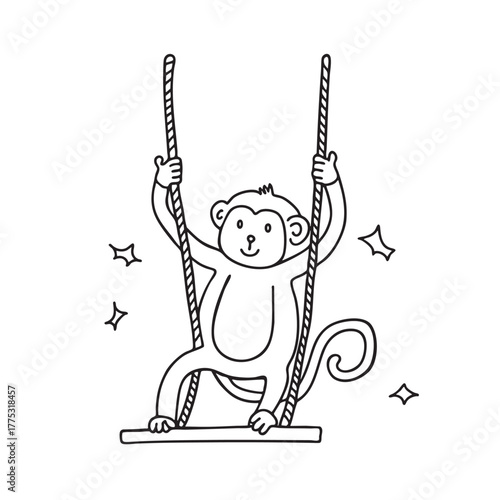 A monkey swings at the zoo around ropes