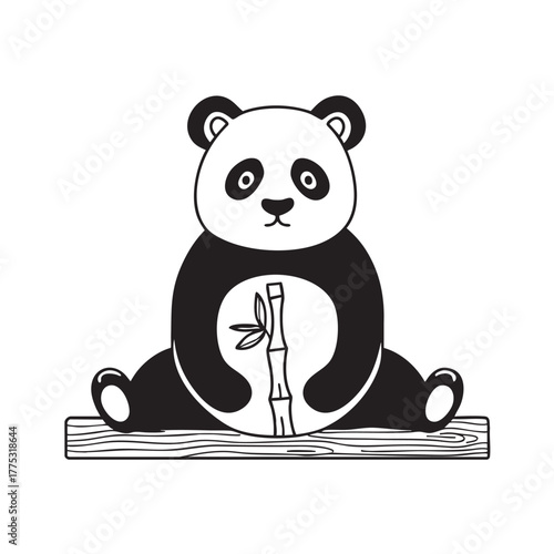 A panda sits at the zoo with bamboo