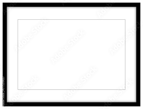 Horizontal black photo frame vector, simple rectangular border design for gallery or interior display