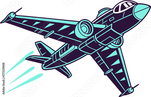 Holographic wireframe of high-speed fighter jet, digital airplane design concept symbolizing advanced aviation and futuristic military technology.