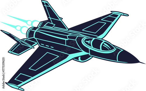 Supersonic digital jet fighter in glowing wireframe style, high-speed aircraft concept showing motion and innovation in aviation technology.
