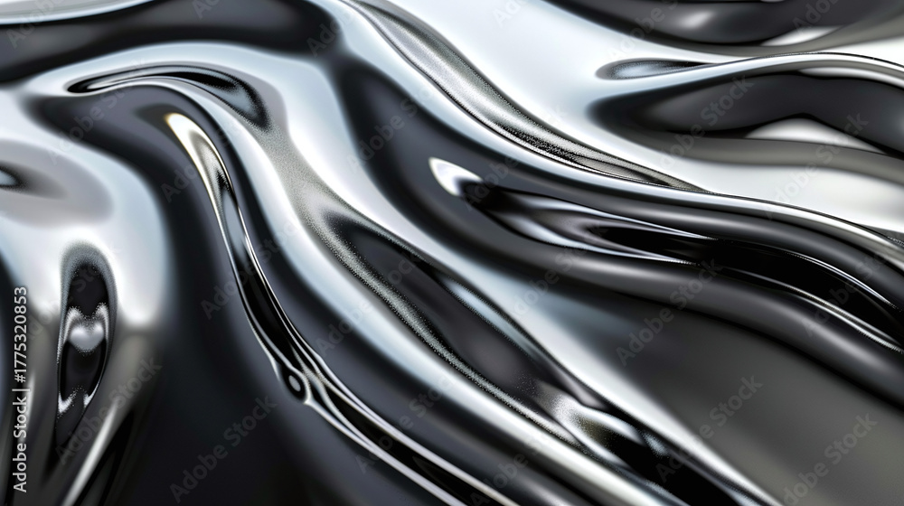 Fototapeta premium Liquid Chrome Metallic Abstract Flowing Surface