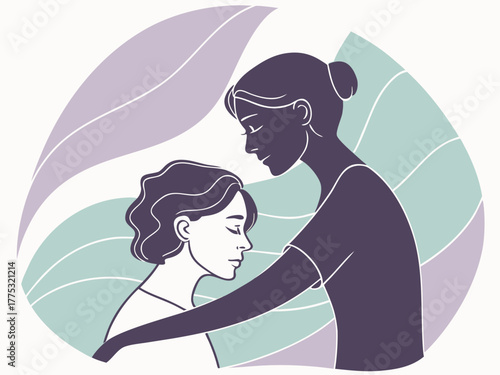 Abstract Vector Illustration of Person Embracing Their Silhouette Symbolizing Self-Love and Acceptance