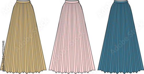 Elegant Skirt Design Variations A Collection of Pleated Long Skirts in Various Colors for Fashion