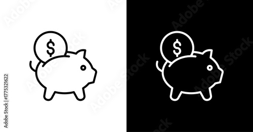Piggy Bank  White Icon Set Design