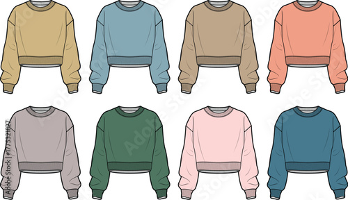 Variety of Cropped Sweatshirts in Different Colors for Fashion Designs and Apparel Mockups