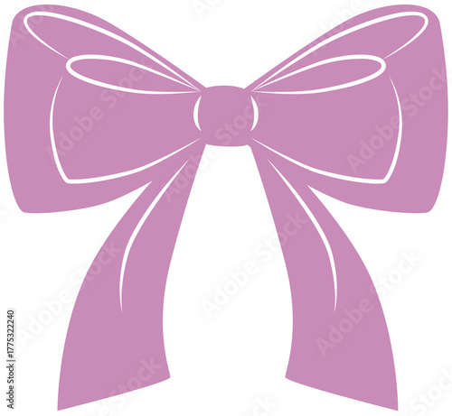 Pink coquette cute bow with ribbon. Hand drawn for design template card, decoration, invitation for wedding, birthday party, Christmas.