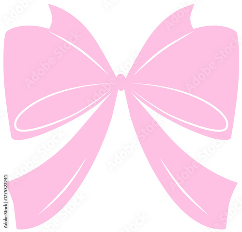 Pink coquette cute bow with ribbon. Hand drawn for design template card, decoration, invitation for wedding, birthday party, Christmas.
