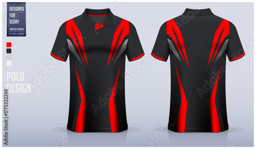 Polo shirt mockup template design for soccer jersey, football kit or sportswear. Sport uniform in front view and back view. T-shirt mockup for sport club. Fabric pattern.