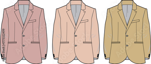 Various color blazer designs, showing the different options for men's fashion, clothing choices, and style