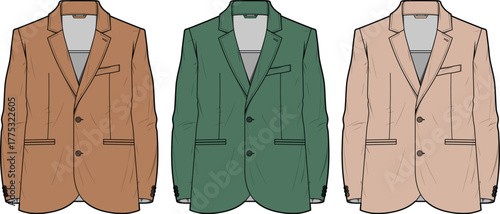 Chic Apparel Set of Men's Fashionable Blazer Suit Jackets in Brown, Green, and Beige
