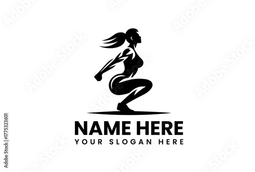 Dynamic silhouette of a fit woman performing a powerful squat, representing strength, healthy lifestyle, and female empowerment. Ideal for sports, gym, or wellness branding