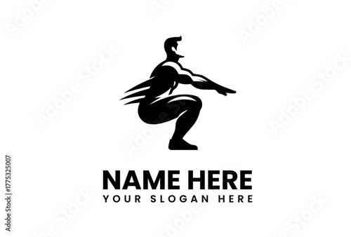 Fitness logo with a man performing a squat exercise, perfect for gyms and personal trainers