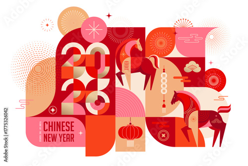 Modern geometric banner for Chinese New Year 2026 - Year of the Horse