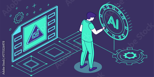 AI HUD portal frames glowing neon blue, futuristic digital vector elements for technology, interface, and game background design.