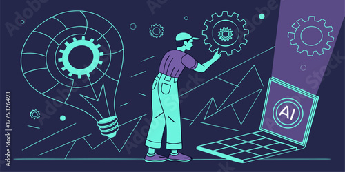 Futuristic neon blue HUD interface elements, AI tech portal design set on dark background, digital vector illustration.