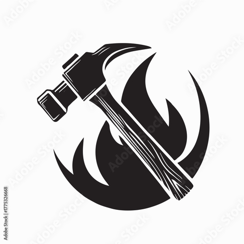 Fire Hammer Symbol Logo Design isolated on white background