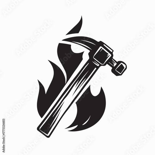 Hot Metal Hammer with Flames Vector Illustration on white background