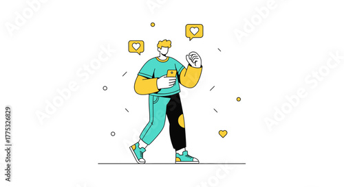 Smartphone User Engaged on Social Media, Receiving Likes and Positive Feedback Online