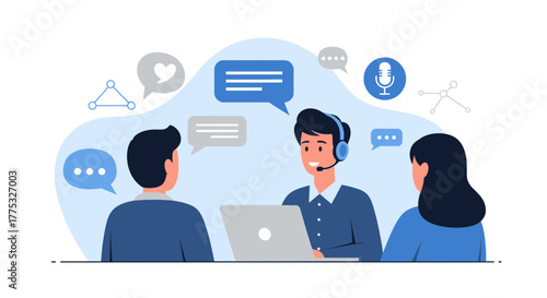 Online Meeting Communication Concept Illustration With People And Communication Elements