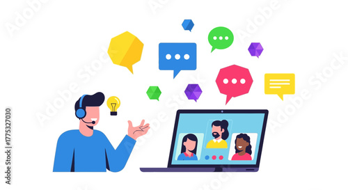 Online Meeting Facilitator Presenting Ideas To Remote Participants Via Digital Communication