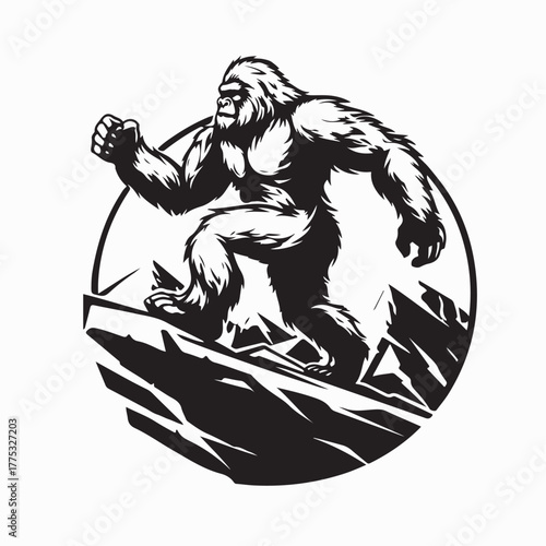 Yeti Running Through Snowy Mountains Illustration on white background