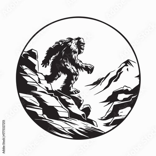 Yeti Monster Running in Winter Landscape Vector on white background