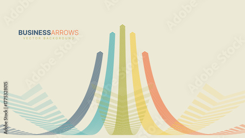 Five Arrows Moving Up Vintage Colors. Abstract Financial Chart with Uptrend Line Arrows Graph Go Up. Growth Business Revenue Invest Concept. Vector Illustration.