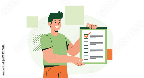 Positive Businessman Displaying A Checklist For Task Completion And Success