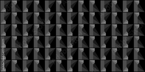 Dark geometric pattern illusion in black and gray tones. Modern abstract background for interior design, and minimal luxury concepts.