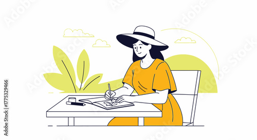 Woman Sketching Outdoors Under the Summer Sun Depicting Art and Creative Concepts