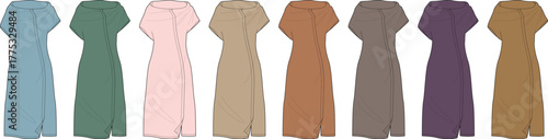 Array of fashionable dresses in various hues, perfect for apparel and fashion design projects