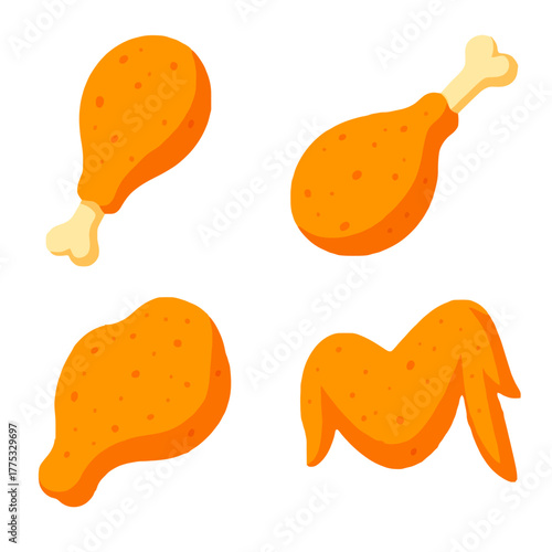 Vector Illustration of 4 Fried Chickens