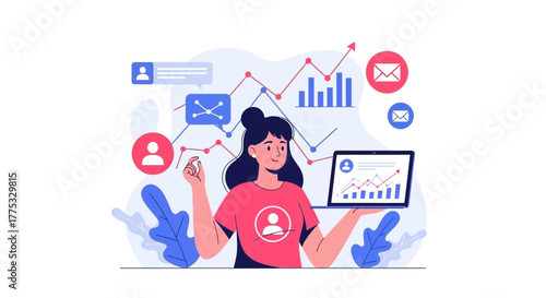 Woman Analyzing Data and Statistics Using a Laptop Illustrating Business Growth and Success