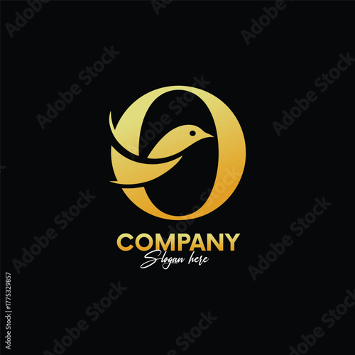 Elegant golden bird logo design, perfect for sophisticated brands seeking a professional and memorable identity, conveying trust and growth, on sleek black background