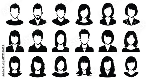 Black and White Silhouettes of People Diverse Portraits for Profile Icons and Design Elements