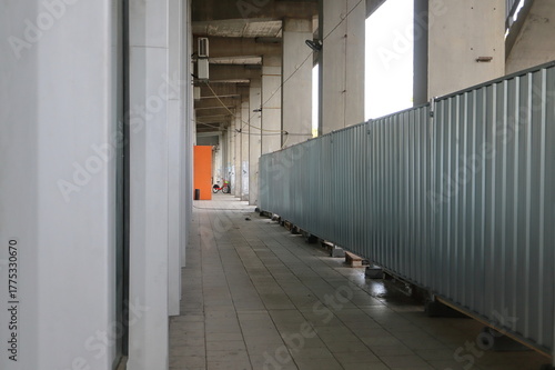 Long Modern Covered Walkway Corridor with Linear Perspective View