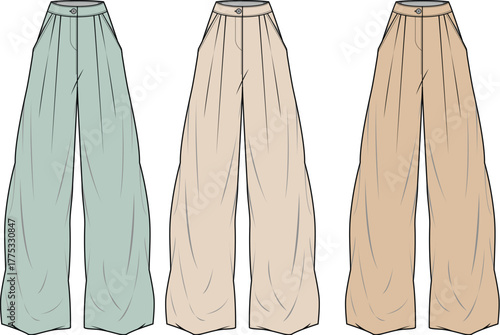 Flowing Style Wide Leg Trousers Collection in Muted Earth Tones for Fashion Design