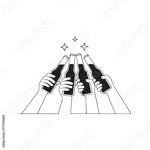 Cheers Celebration with Friends: Toasting with Beer Bottles
