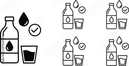 Stay hydrated icon vector illustration bottle of water and glass design eps silhouette