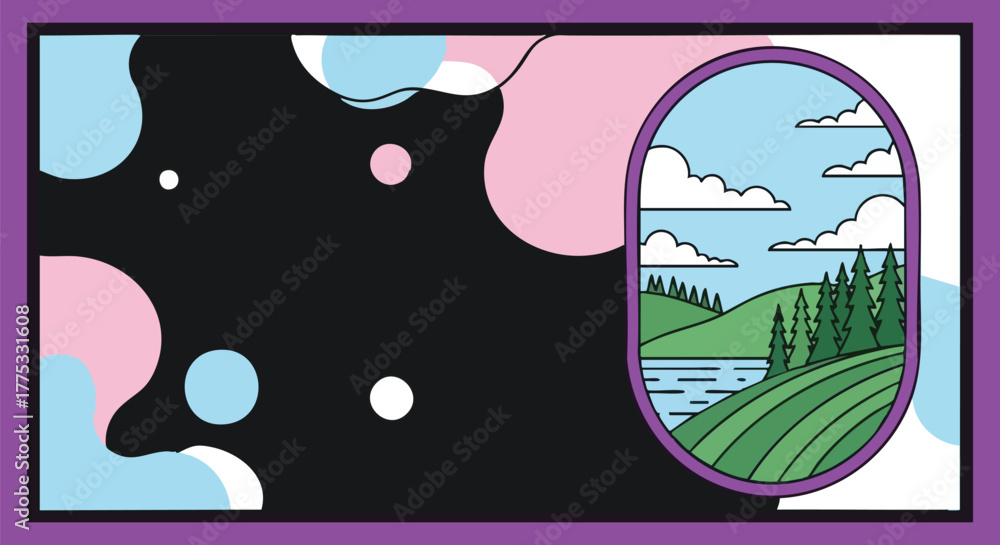 Fototapeta premium Abstract Landscape Inside Portal Illustration for Branding Web Design Print