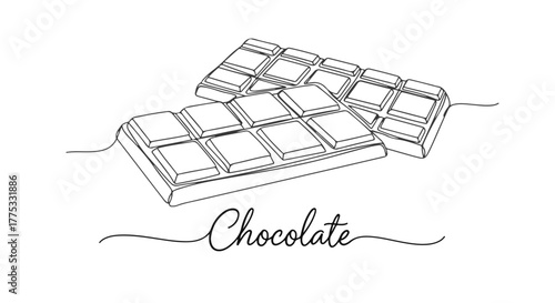 One line continuous drawing of chocolate bars, depicting delicious cocoa treats, in a simple design concept