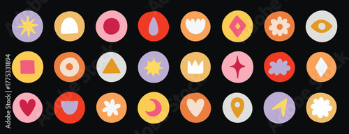 Vector highlight covers, abstract backgrounds, minimalist social media story icons, hand drawn round shapes, bloggers, pastel cartoon