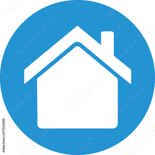 Simple White House Icon on Blue Circle Background for Real Estate and Home Services
