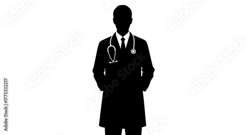 Silhouette of a doctor with a stethoscope around his neck.