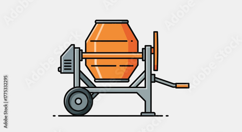 Illustration of an orange cement mixer on a white background.