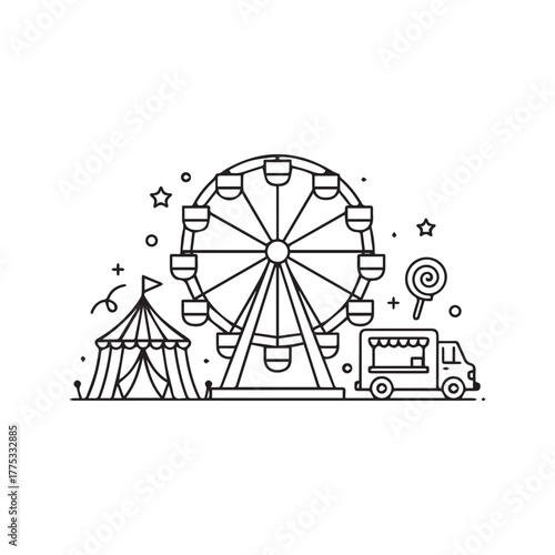 Funfair Carnival: Ferris Wheel, Food Truck and Tent Attractions
