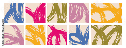 Trendy abstract doodle backgrounds, hand drawn patterns, minimalist curve shapes, freehand pastel stroke, geometric, illustration